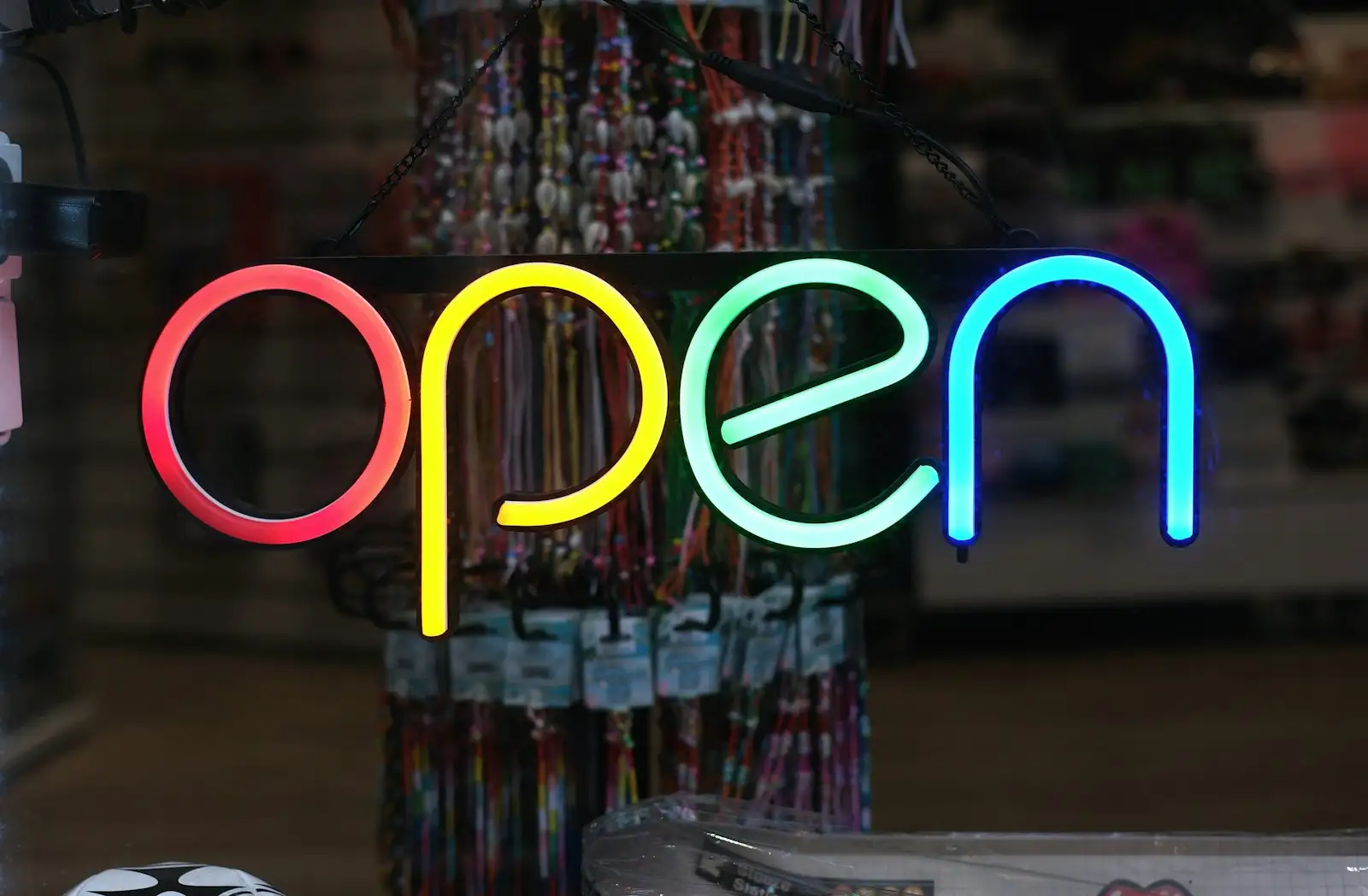Neon open sign in a shop window